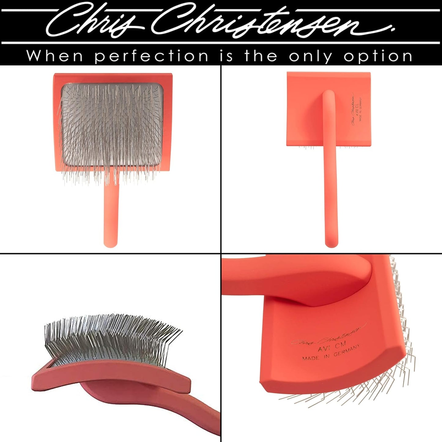 Chris Christensen Big G Dog Slicker Brush, Groom Like a Professional, Fluff Detangle Style, Saves Time Energy, Made in Germany, Coral, Medium