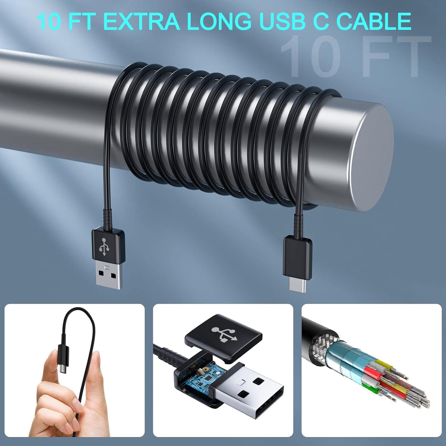 Android Phone Charger Type C with 10 FT C Cable Fast Charging for Samsung Galaxy S10/S10e/S10+/S9+/S8+/S23/S22/S21 Ultra/S20/Note 20/Note 10/Note 9/Z Flip 3/A03s/A02s, 2Pack