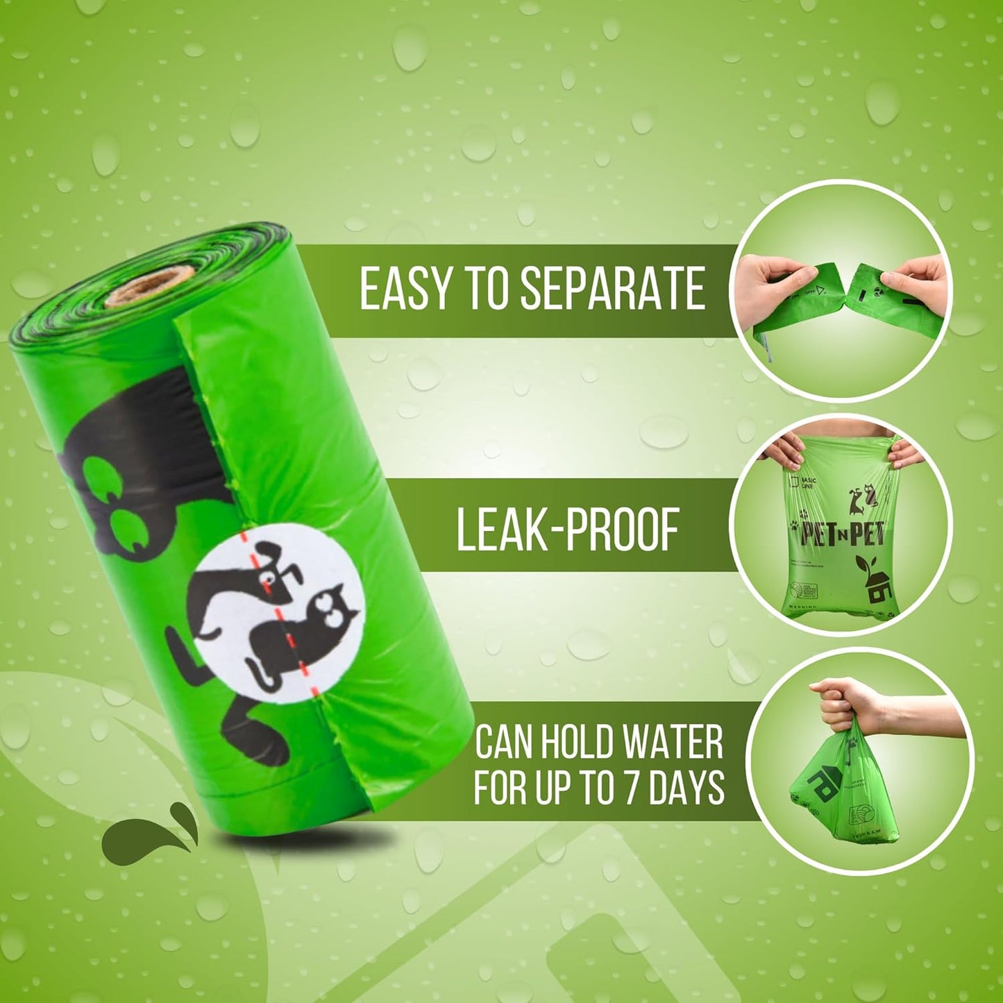 Pet N Pet 1080 Counts Green Poop Bags for Dogs, 38% Plant Based & 62% PE Extra Thick Dog Poop Bags Rolls, 9" x 13" Unscented Dog Bags for Poop, Doggie Poop Bags, Cat Poop Bags, Pet Waste Bags