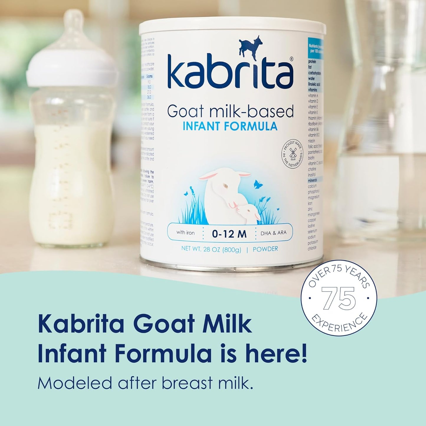 Kabrita Goat Milk Infant Formula - Easy to Digest Baby Formula 0-12 Months - Contains Prebiotics, Iron, DHA, Non-GMO - Gentle on Sensitive Tummies - Formula Supporting Gut Health & Sleep - 28Oz