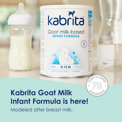 Kabrita Goat Milk Infant Formula - Easy to Digest Baby Formula 0-12 Months - Contains Prebiotics, Iron, DHA, Non-GMO - Gentle on Sensitive Tummies - Formula Supporting Gut Health & Sleep - 28Oz