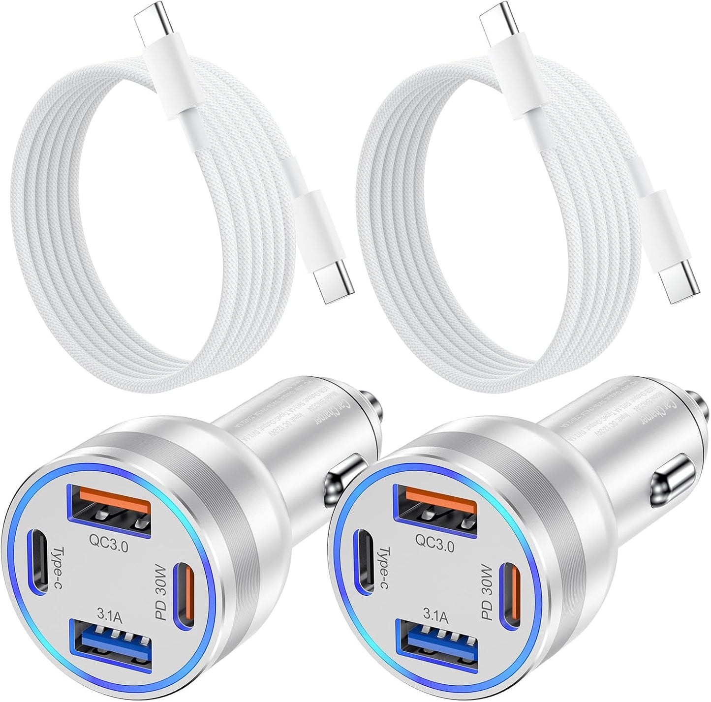 iPhone 16/15 Pro Max Plus Car Charger, Agtray 2Pack 4-Port 65W USB C Car Charger Fast Charging Cigarette Lighter 12v Car Adapter&6FT USB C Braided Cable for iPhone 16 15 Pro Max Plus,iPad Pro/Air/Mini