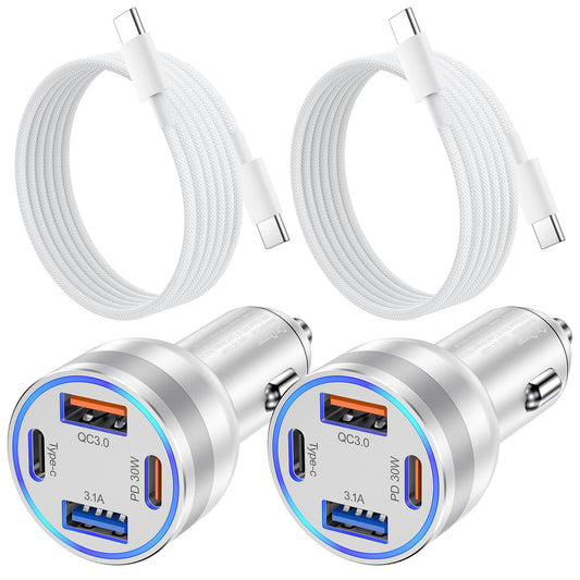 iPhone 16/15 Pro Max Plus Car Charger, Agtray 2Pack 4-Port 65W USB C Car Charger Fast Charging Cigarette Lighter 12v Car Adapter&6FT USB C Braided Cable for iPhone 16 15 Pro Max Plus,iPad Pro/Air/Mini