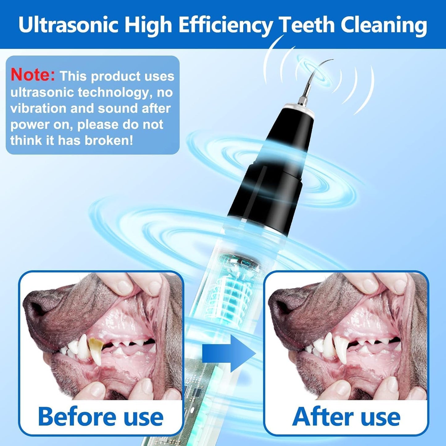 Plaque Remover for Teeth - Pet Ultrasonic Cleaner - Teeth Cleaning Kit for Tartar and Stains - Suitable for Dogs and Cats (Black)