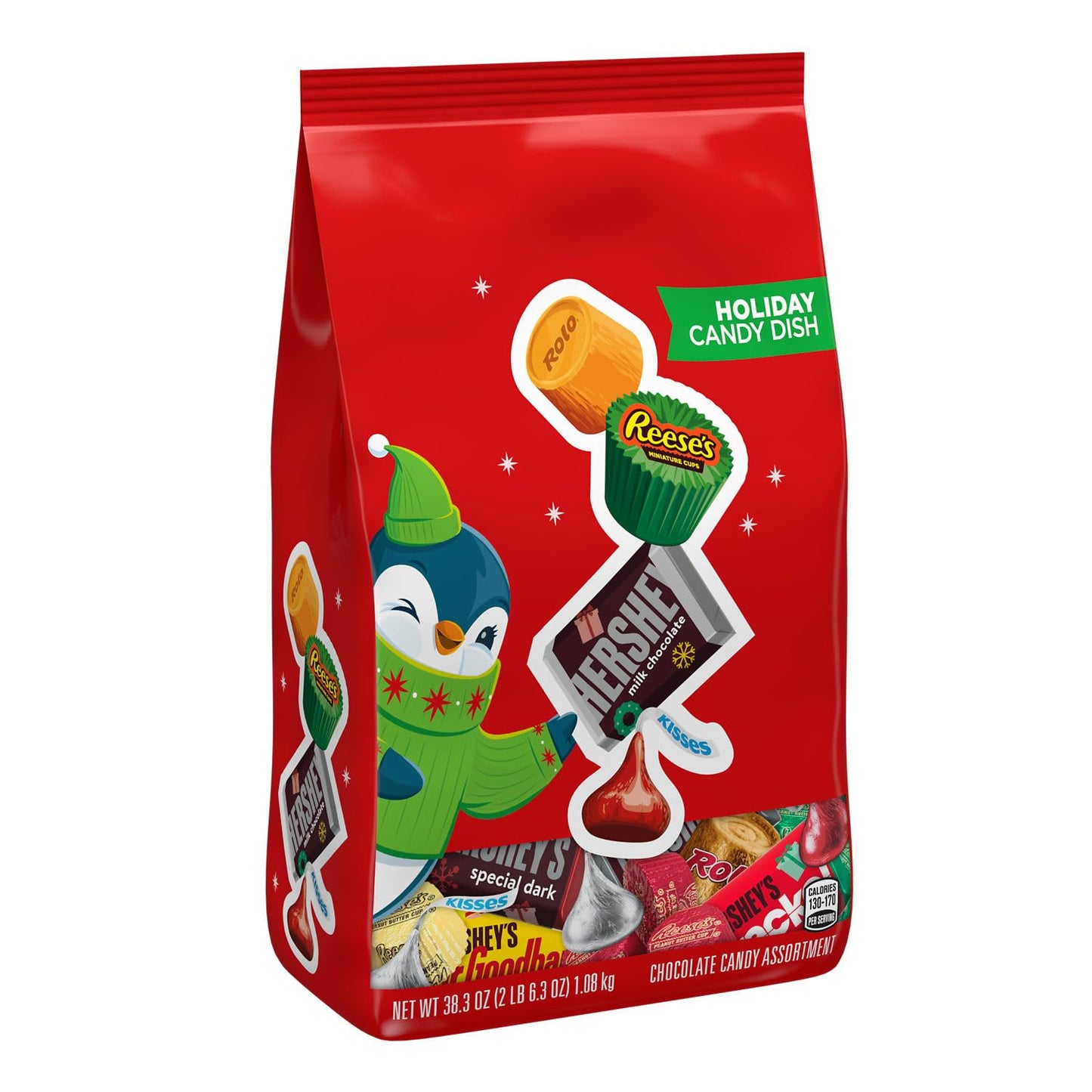 HERSHEY'S, REESE'S, ROLO, and KISSES Assorted Chocolate, Christmas Stocking Stuffer Candy Bulk Bag, 36 oz