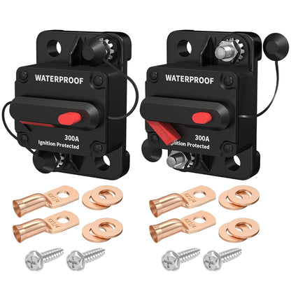 DaierTek 300 Amp Circuit Breaker, 12V Circuit Breaker DC 300A Circuit Breaker 12 Volt for Marine Boat Auto Car Truck -2Pack