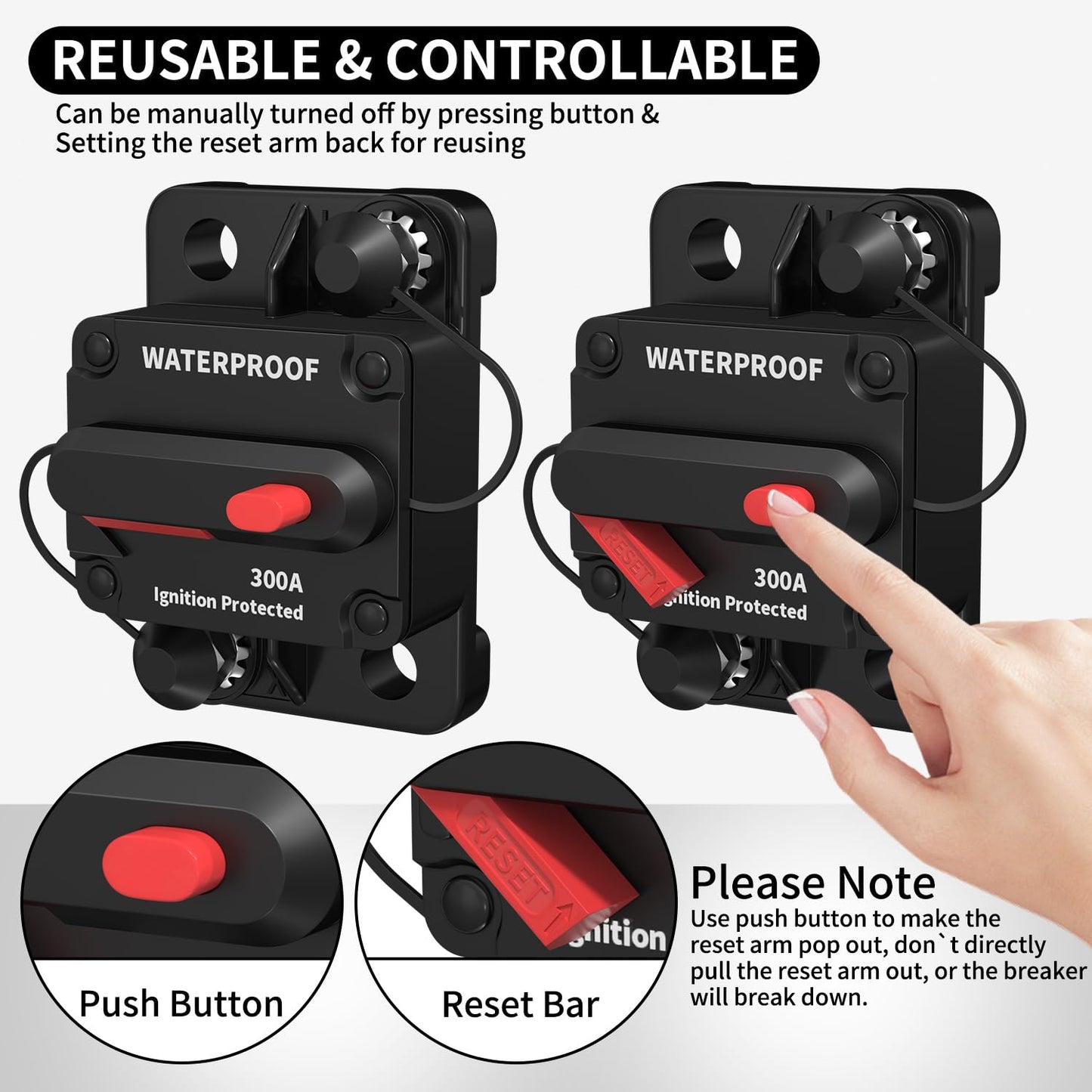 DaierTek 300 Amp Circuit Breaker, 12V Circuit Breaker DC 300A Circuit Breaker 12 Volt for Marine Boat Auto Car Truck -2Pack
