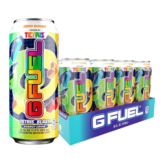 G Fuel Tetris Energy Drink, Sugar Free, Healthy Drinks, Zero Calorie, 300 mg Caffeine per Carbonated Can, Candy Flavor, Focus Amino, Vitamin + Antioxidants Blend - 12 Pack