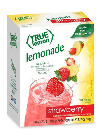 True Lemon Strawberry Lemonade Water Enhancer Drink Mix (30 Count), Low Calorie Drink Mix Packets for Water, Powdered Drink Mixes & Flavorings, Individual Drink Packets, Water Flavor Packets with Stevia