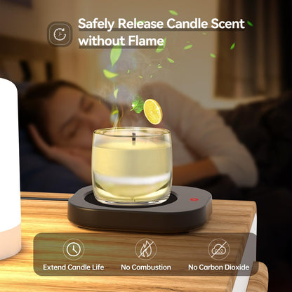 Enhanced Candle Wax Melt Warmer for Jar Candles, Safely Releases Scents Without Flame, Coffee Mug Warmer for Desk, Gravity-Induction Auto Shut Off, Electric Self Heated Plate for Heating Milk Tea