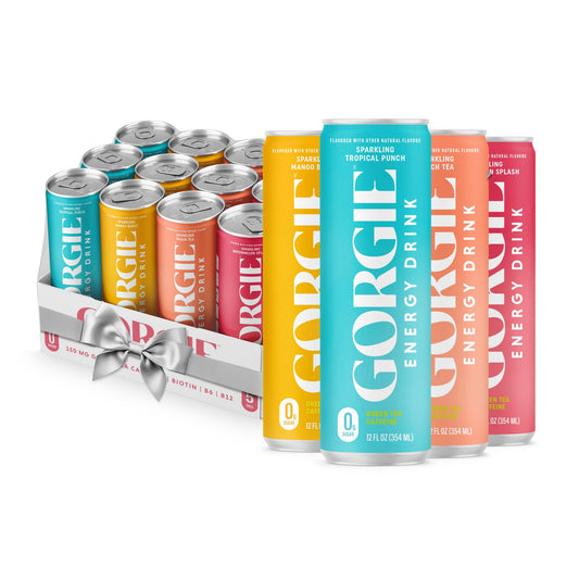 GORGIE Bestsellers Variety, Sugar-Free Natural Energy Drink Sparkling, Healthy Energy Drinks - Green Tea, Biotin, B Vitamins -150mg Caffeine, Vegan, & Low Calorie (Pack of 12)