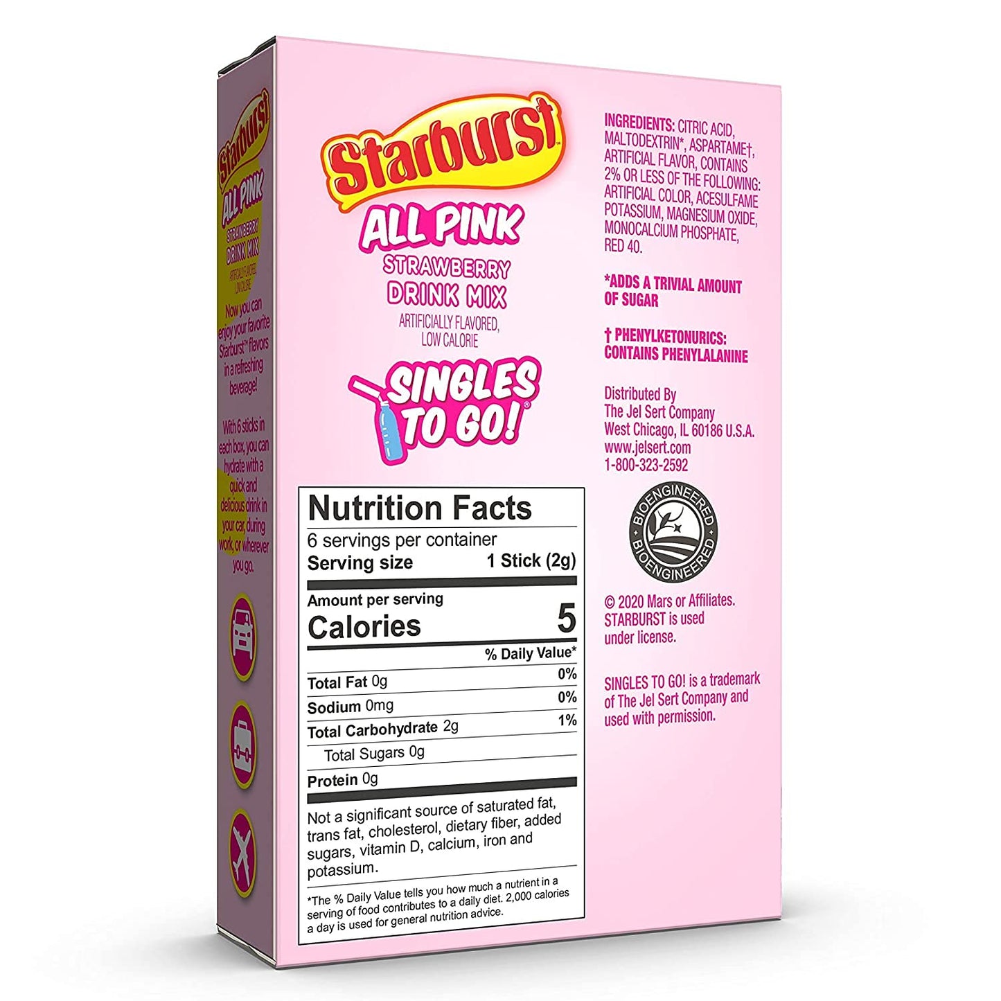 Starburst Singles To Go Powdered Drink Mix, All Pink Strawberry, 3 Boxes with 6 Packets Each - 18 Total Servings, Sugar-Free Drink Powder, Just Add Water, 6 count (Pack of 3)