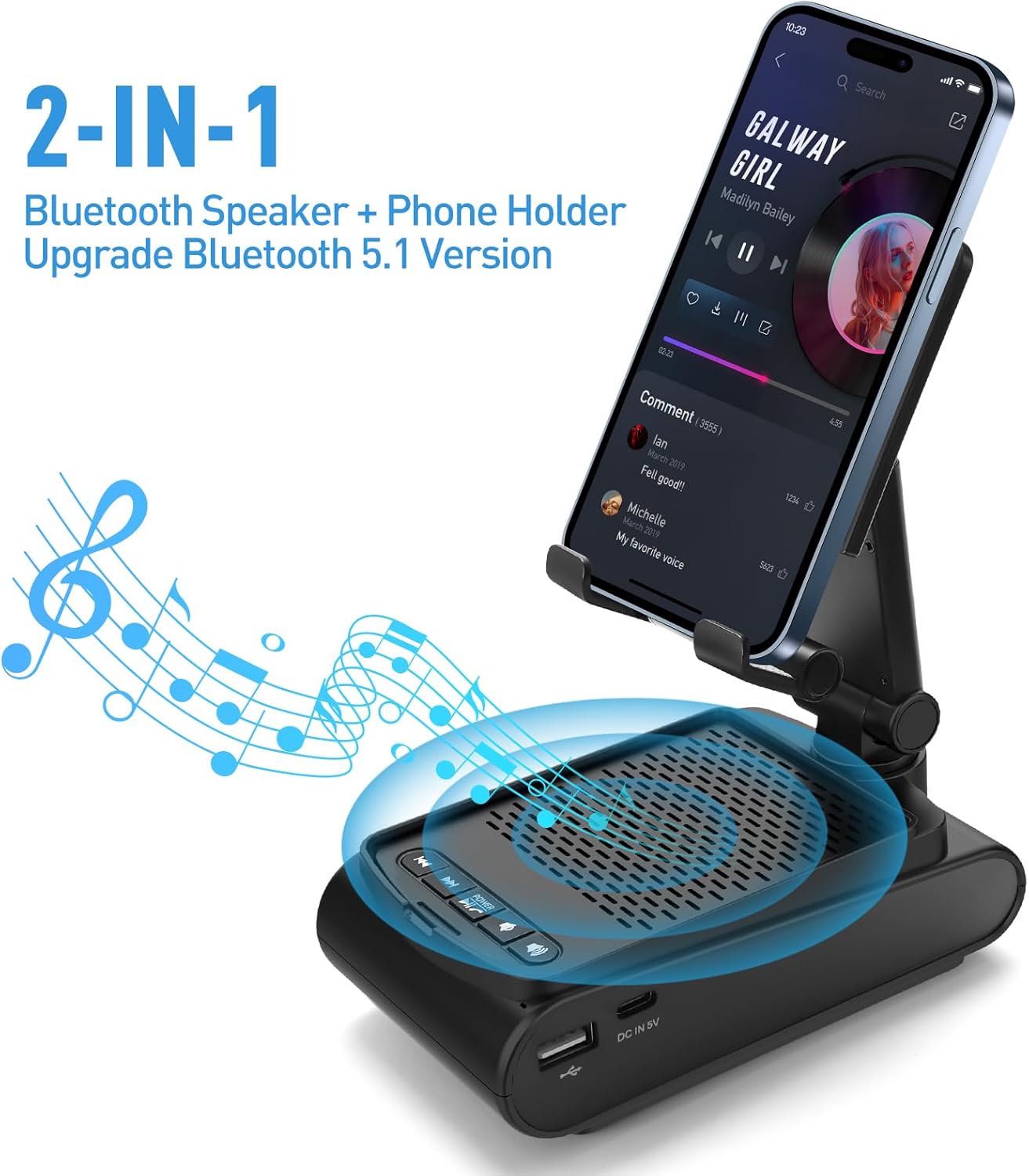 Gifts for Men, Cell Phone Stand with Wireless Bluetooth Speaker, Birthday Gifts for Boyfriend Him Husband Christmas, Stocking Stuffers for Adults, White Elephant Gifts for Adults
