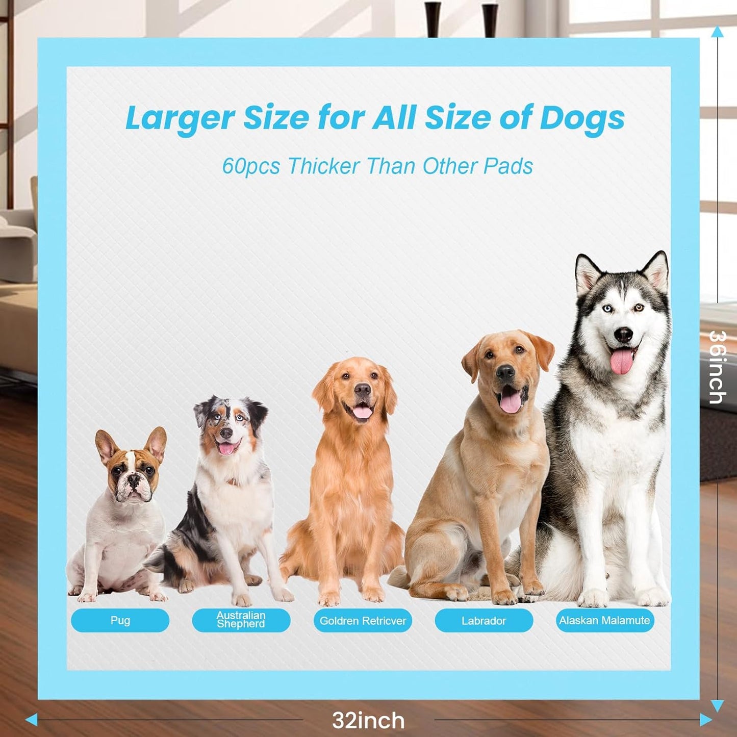 Puppy Pee Pads for Dogs 32"x36" 60 Count, Pee Pads Extra Large, Leak-Proof & Super Absorbent Dog Pee Pads, Thicken Disposable Potty Pads Puppy Training Pads for Cats Rabbits