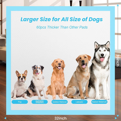 Puppy Pee Pads for Dogs 32"x36" 60 Count, Pee Pads Extra Large, Leak-Proof & Super Absorbent Dog Pee Pads, Thicken Disposable Potty Pads Puppy Training Pads for Cats Rabbits