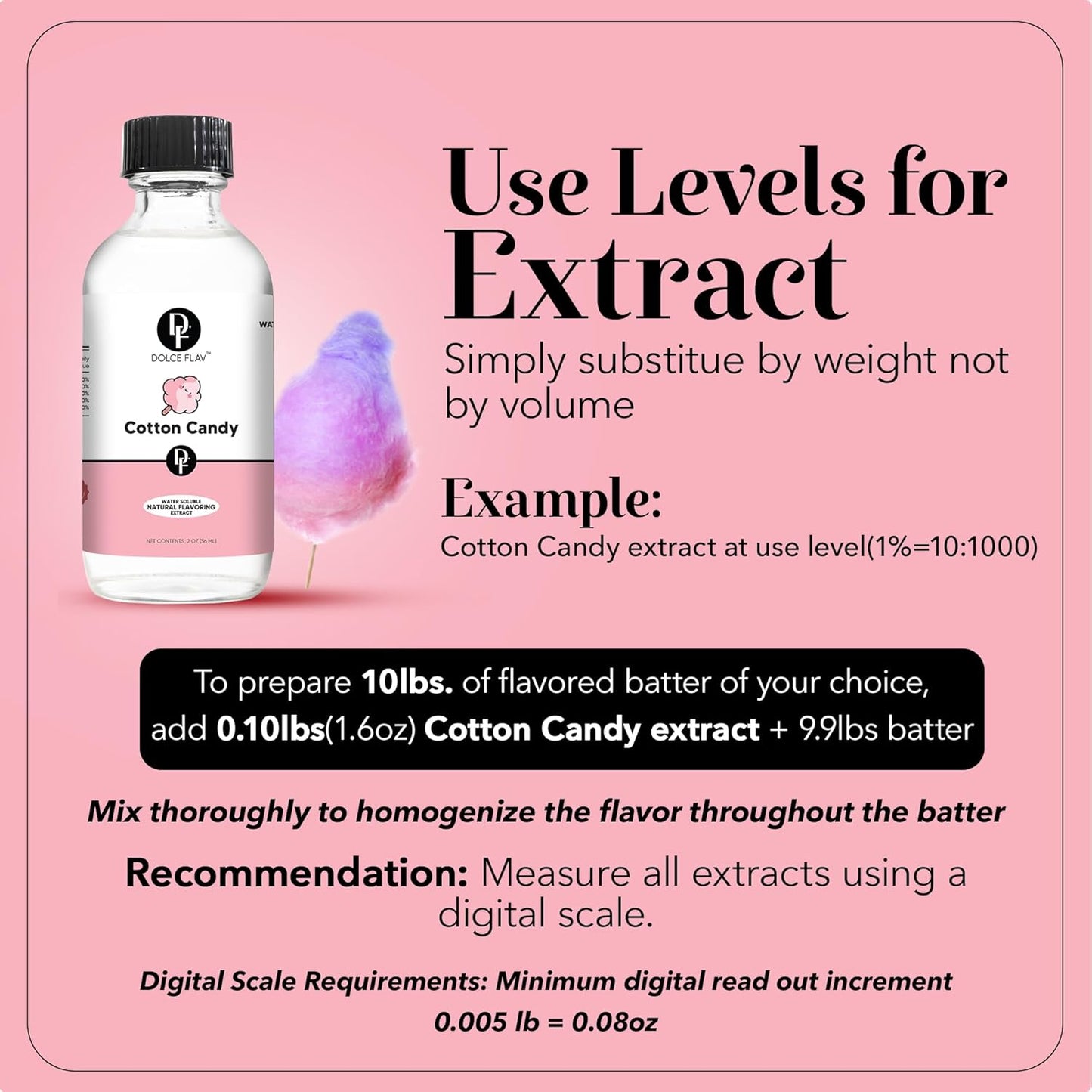 Dolce Flav Natural Cotton Candy Extract - 2 Ounce Water-Soluble Multipurpose Flavoring for Baked Goods, Beverages, Coffee, Desserts & Ice Cream - Perfect Kitchen Gift for Holidays