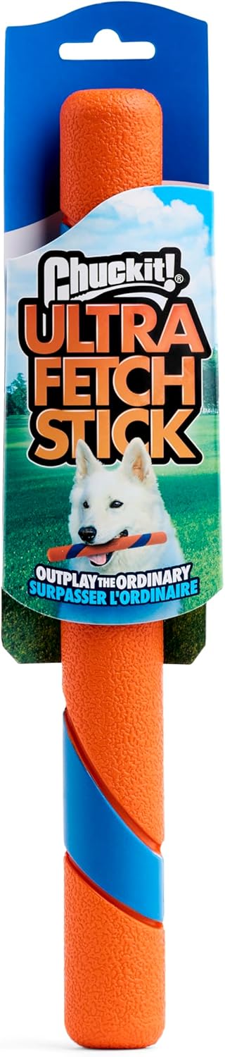 Chuckit! Ultra Fetch Dog Stick for All Breed Sizes - Perfect for Small, Medium, and Large Dogs - Outdoor Fetching and Throwing Pet Toy - Made from Durable Rubber - 12 Inches - Orange and Blue