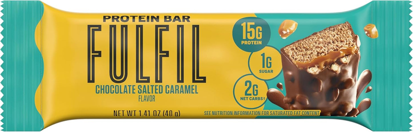 FULFIL Protein Snack Bars, NEW Recipe Chocolate Salted Caramel, 15g Protein, Pantry Staples, 12 Count, Packaging May Vary