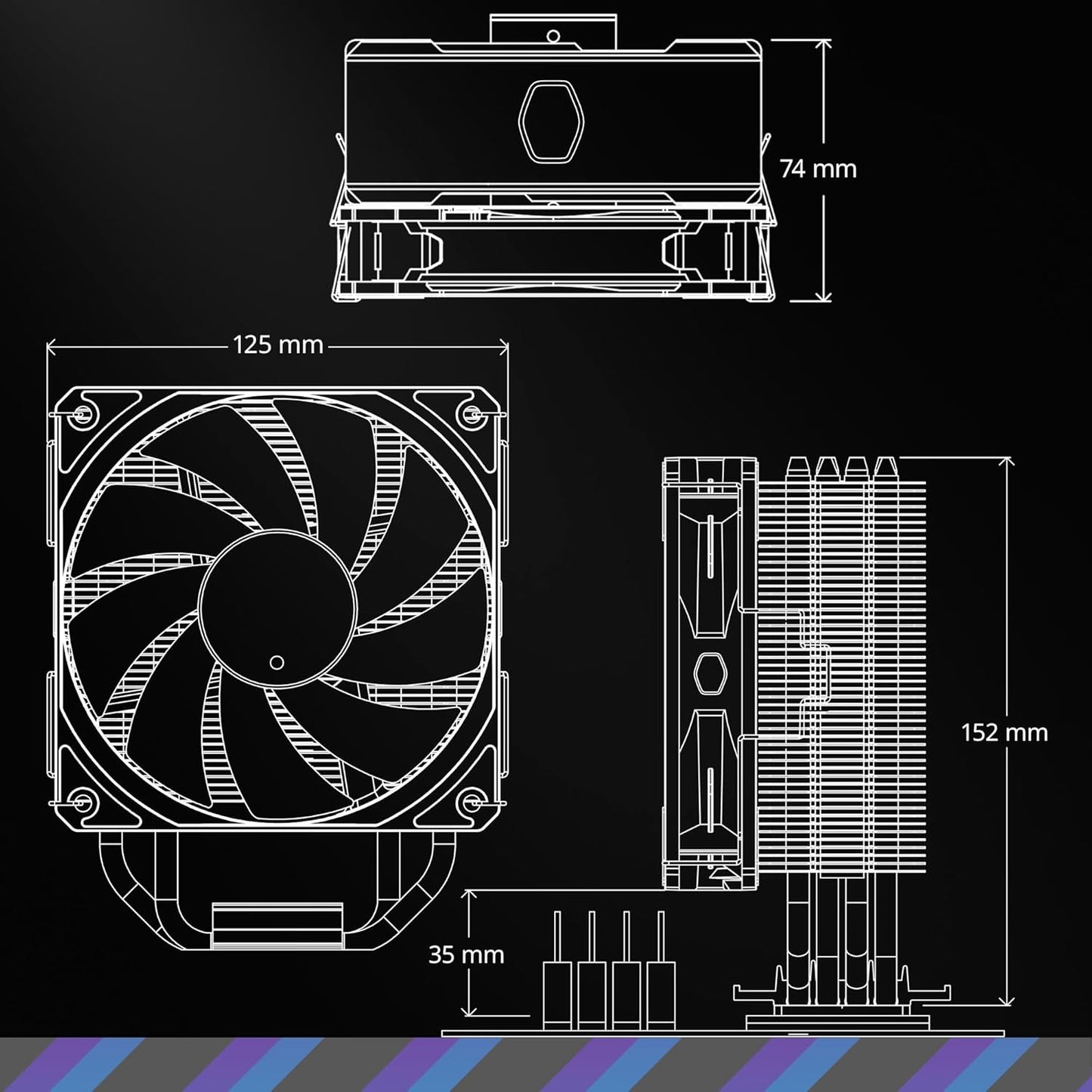 Cooler Master Hyper 212 Black CPU Air Cooler, SickleFlow 120 Edge PWM Fan, Aluminum Top Cover, 4 Copper Heat Pipes, 152mm Tall, AMD Ryzen AM5/AM4, Intel LGA 1851/1700/1200 Brackets
