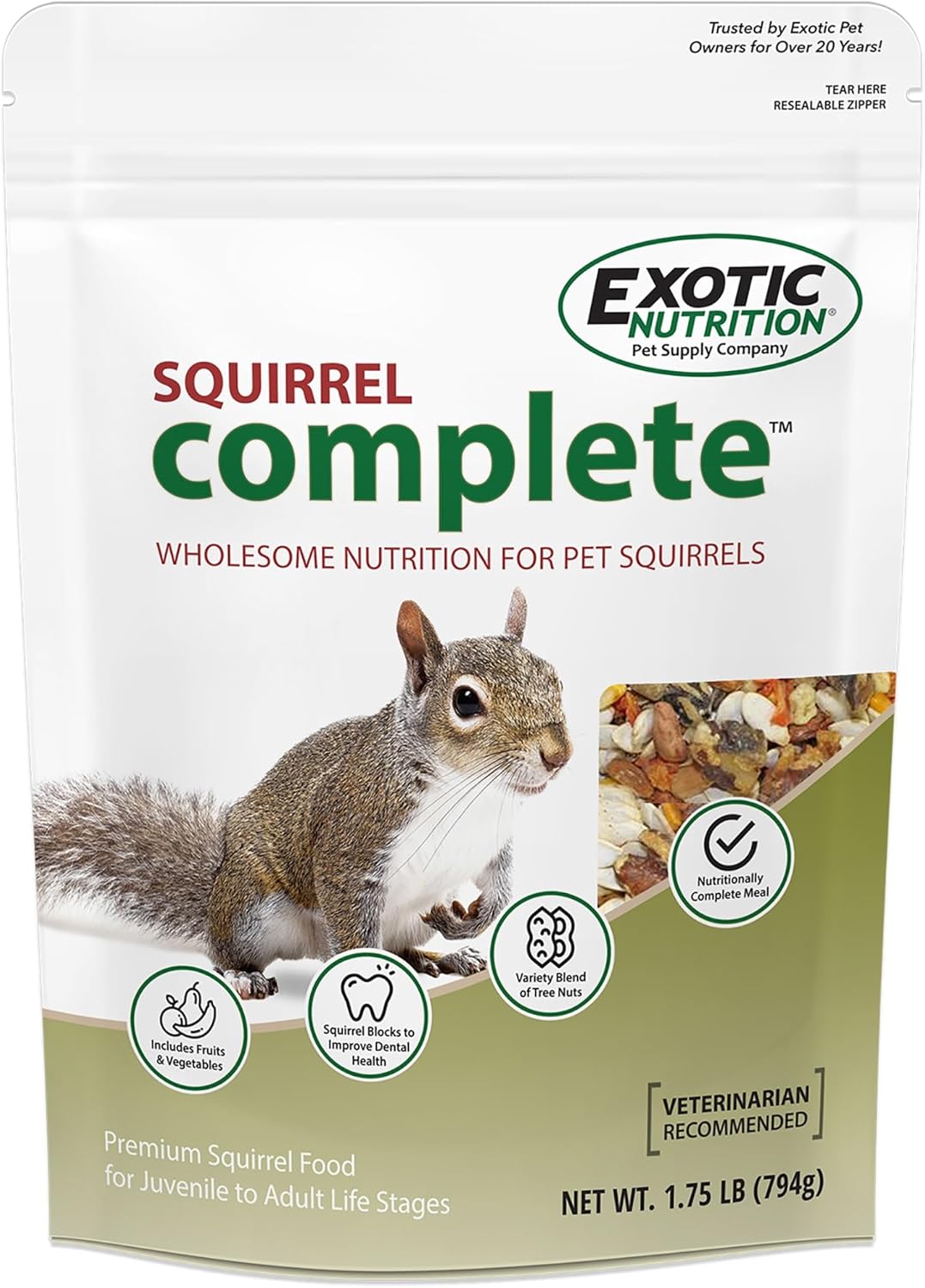 Squirrel Complete (1.75 lb.) - Healthy Natural Food - Nutritionally Complete Diet for Pet & Captive Squirrels - Ground Squirrels, Grey Squirrels, Flying Squirrels, & Chipmunks