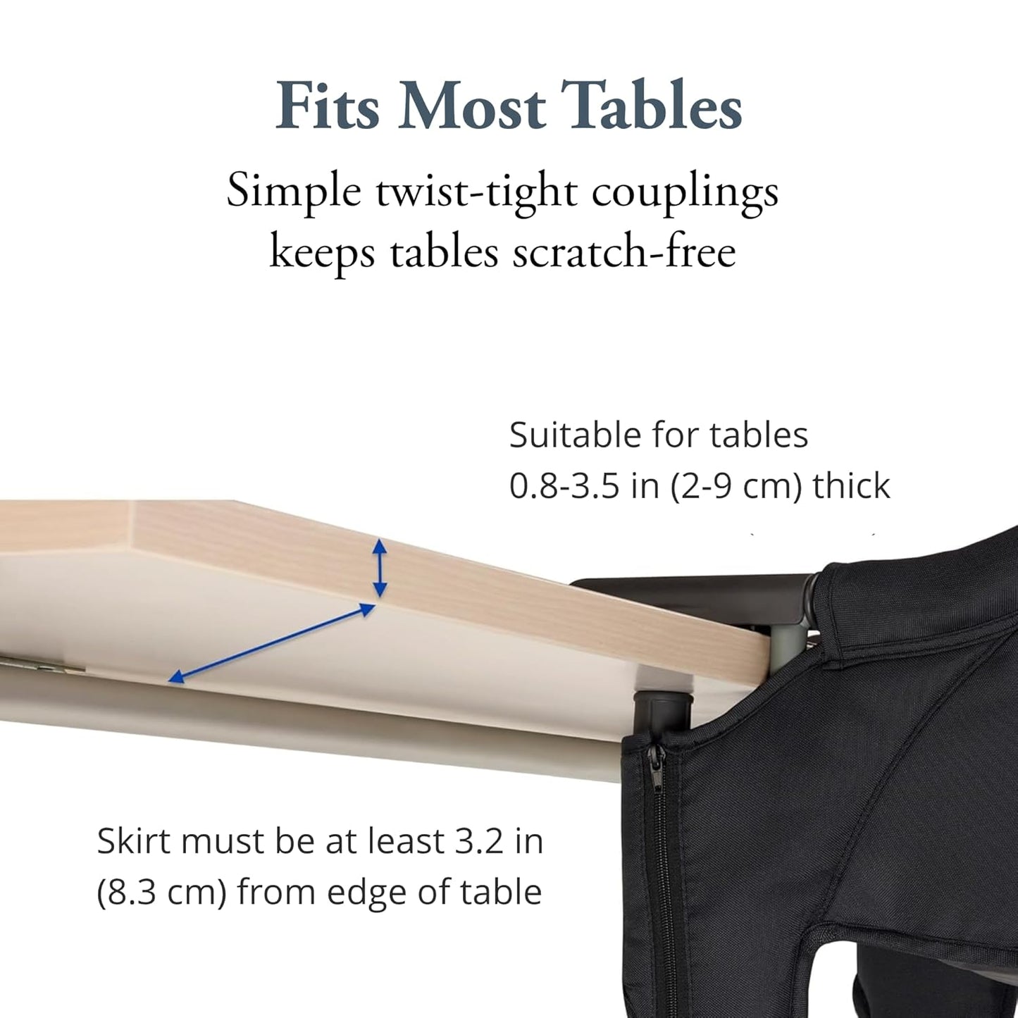 Inglesina Fast Table Chair, Black - Portable Baby High Chair - for Babies & Toddlers 6-36 Months - Collapsible Design - Fits Tables 0.8'' to 3.5'' Thick - Compact & Easy to Use - Travel Bag Included