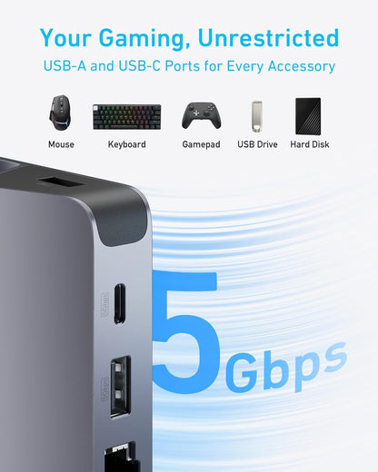 Anker Charging Station for Steam Deck/ROG Ally, 6-in-1 Charging Dock, USB C Hub with HDMI 4K@60Hz, 1Gbps Ethernet, 2 USB A Ports and 1 USB C Port, 100W Fast Charging, and Much More.