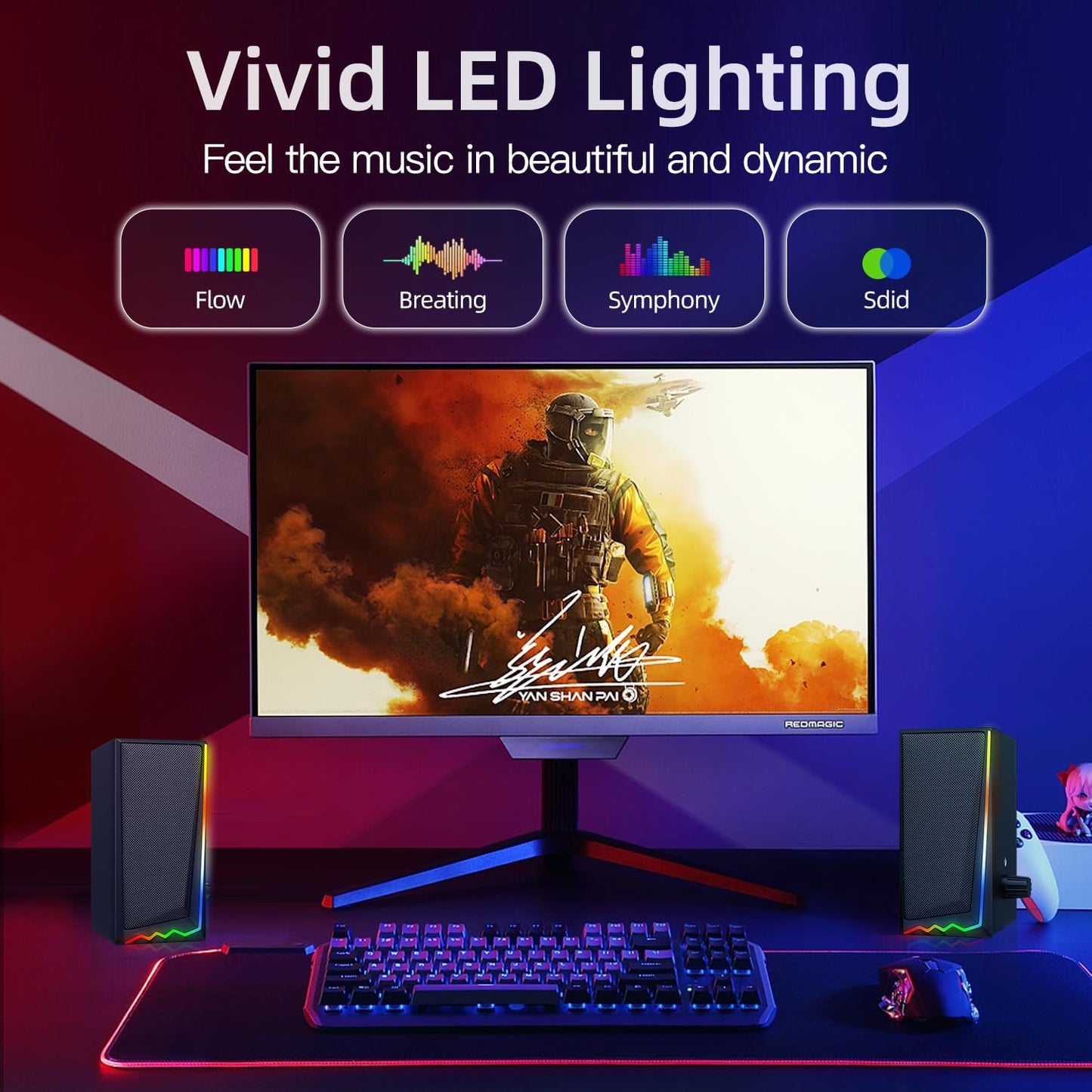 Computer Speakers with 3.5 mm Aux,Desktop Speakers with Various Colorful RGB Lights,Gaming Speakers with Volume Control,Computer Speakers for PC/Desktop Monitor/Laptop/Tablet Phone