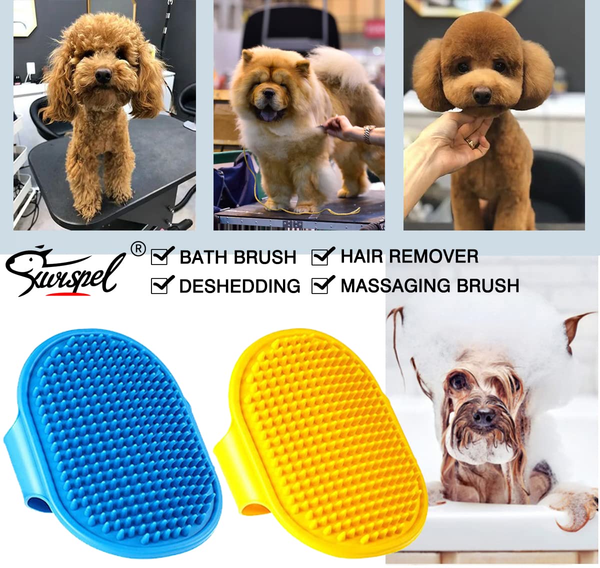 2 Pcs Dog Grooming Brush, Pet Shampoo Brush Dog Bath Grooming Shedding Brush Soothing Massage Rubber Comb with Adjustable Strap for Short Long Haired Dogs and Cats
