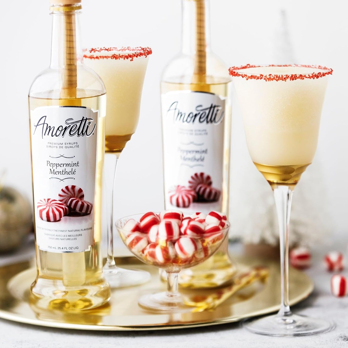 Amoretti - Premium Peppermint Syrup, 94 Servings Per Bottle (750 ml), with Pump for Flavoring Coffees, Cocktails, and other Beverages, Gluten Free, GMO/GEO Free, Preservative Free