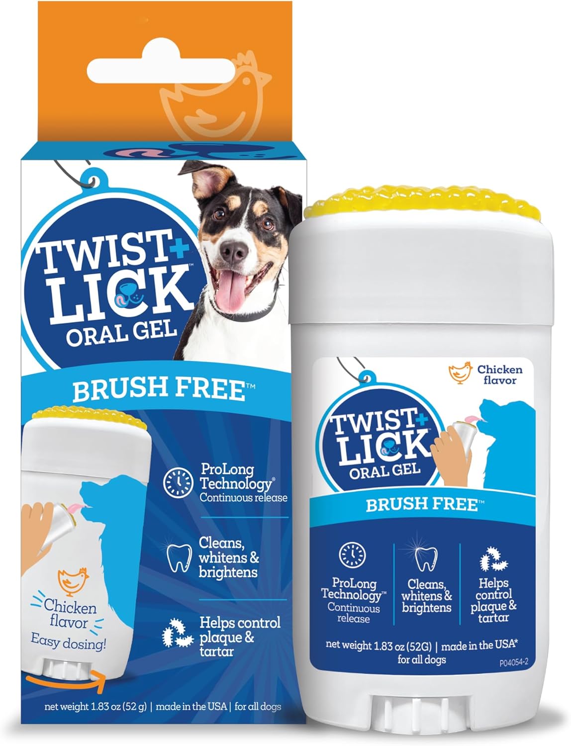 Twist and Lick Dental Gel for Dogs, Cleans Teeth and Freshens Breath for 24 Hours, Chicken Flavor, 2 oz, 30 Day Supply