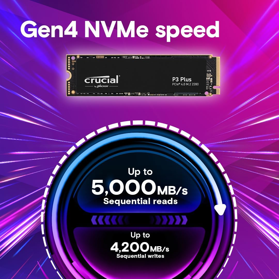 Crucial P3 Plus 4TB PCIe Gen4 3D NAND NVMe M.2 SSD, up to 5000MB/s - CT4000P3PSSD8