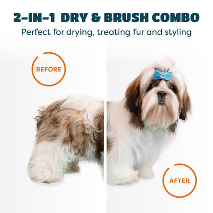2-in-1 Dog Hair Dryer with Slicker Brush for Small-Sized Dogs and Cats | Pet Hair Dryer | Dog Blow Dryer | 300 Watts, 75-85 dB, Adjustable Temperature, Overheat Protection
