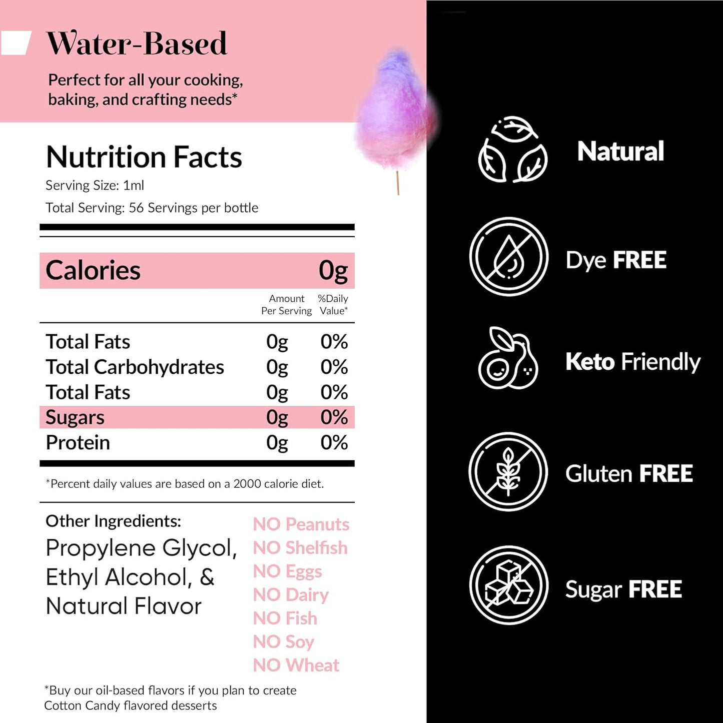 Dolce Flav Natural Cotton Candy Extract - 2 Ounce Water-Soluble Multipurpose Flavoring for Baked Goods, Beverages, Coffee, Desserts & Ice Cream - Perfect Kitchen Gift for Holidays