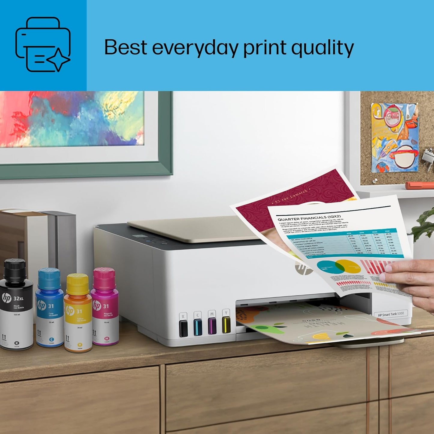 HP Smart-Tank 5000 Wireless All-in-One Ink-Tank Printer with up to 2 years of ink included, mobile print, scan, copy, white, 17.11 x 14.23 x 6.19
