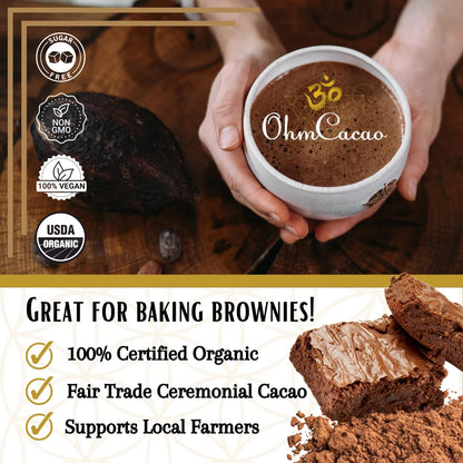 Ohm Pure Cacao Powder | Unsweetened Ceremonial Grade Cacao Powder | Natural Source of Magnesium & Iron | Organic Chocolate Baking Powder/Drink Mix (33 Servings)