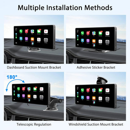 10.26" Wireless CarPlay Screen for Car,Wireless Apple CarPlay & Android Auto,Portable Car Stereo with GPS Navigation,Backup Camera,Bluetooth,Mirror Link,Drive Play,Touch Screen for All Vehicles