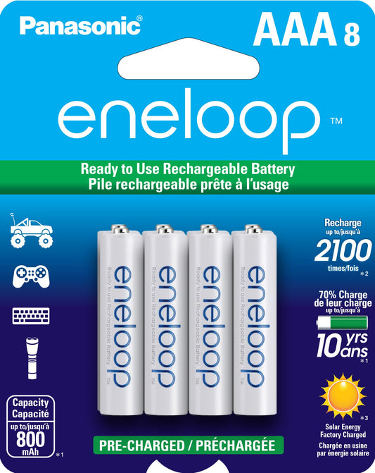 Eneloop Panasonic BK-4MCCA8BA AAA 2100 Cycle Ni-MH Pre-Charged Rechargeable Batteries, 8-Battery Pack