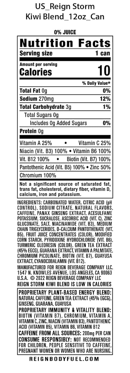 REIGN Storm, Kiwi Blend, Fitness & Wellness Energy Drink, 12 Fl Oz (Pack of 12)