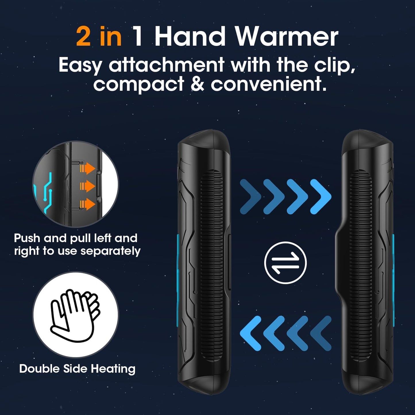 Hand Warmers Rechargeable 2 Pack 20Hrs Long Heating Pocket Size Electric Handwarmers, Portable USB Hand Warmer Heater Therapy Great Gift for Christmas Outdoors, Hunting, Golf, Camping Men Women