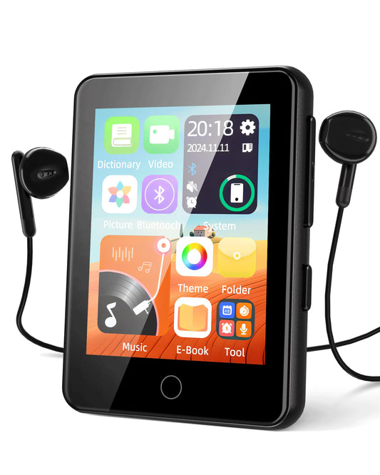 80GB MP3 Player with Bluetooth 5.3, Portable 2.4" Full Touch Screen Music Player for Kids, with HiFi Lossless Sound Speaker,Dictionary,Video,FM Radio,Voice Recorder,E-Book Function,Earphones Included