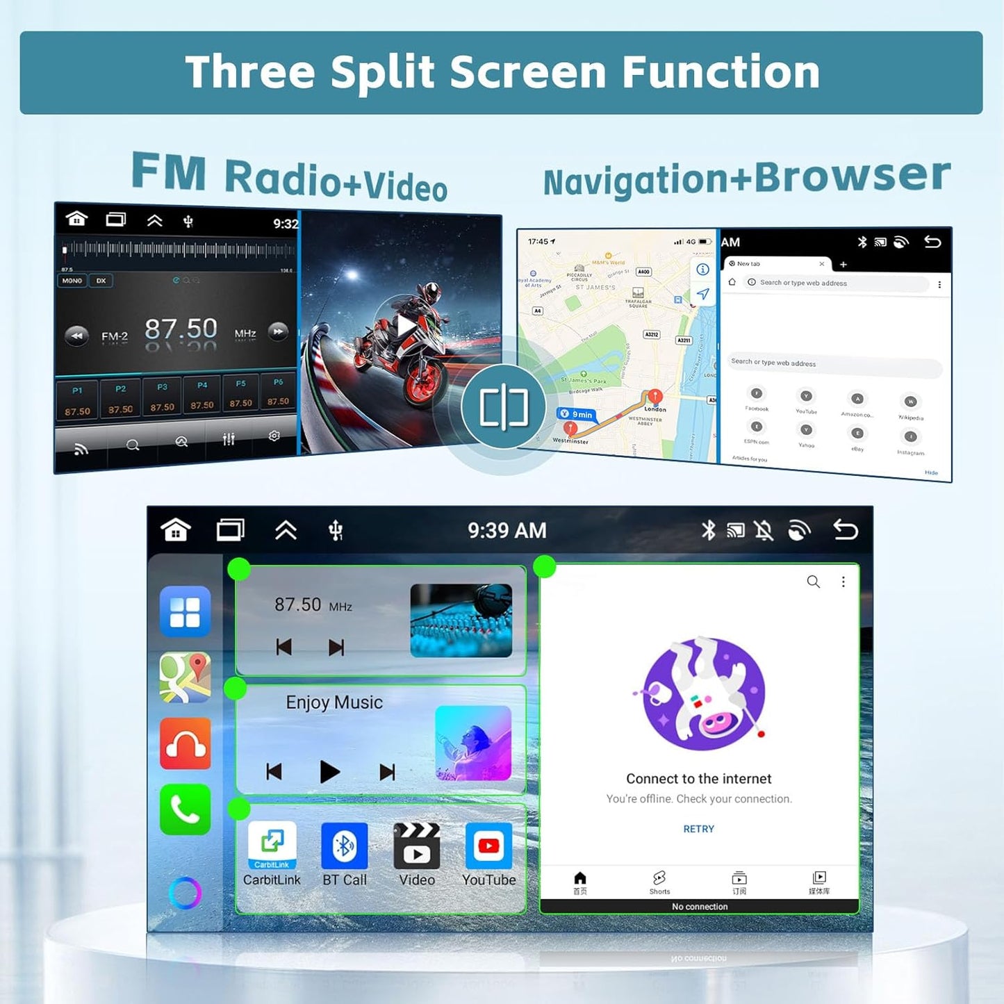 Hikity 6+128GB 8 Core Android 13 Double Din Car Stereo with Wireless Carplay Android Auto, 9 Inch IPS Touchscreen Radio Bluetooth 5.0, GPS, WiFi, 32EQ DSP, 59 UI Themes, Mic, AHD Backup Cam