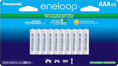 Eneloop Panasonic BK-4MCCA10FA AAA 2100 Cycle Ni-MH Pre-Charged Rechargeable Batteries, 10-Battery Pack