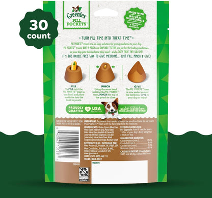 Greenies Pill Pockets for Dogs Capsule Size Natural Soft Dog Treats with Real Peanut Butter, 7.9 oz. Pack (30 Treats)