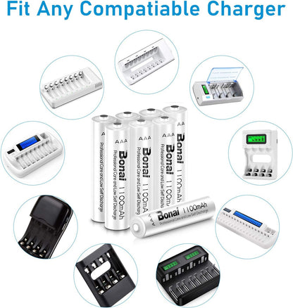 BONAI Rechargeable AAA Batteries • 1100 mAh • NiMH High-Capacity • Recharge up to 1200x • 16-Pack Pre-Charged