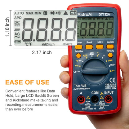 AstroAI Digital Multimeter, TRMS 4000 Counts Volt Meter (Manual and Auto Ranging); Measures Voltage Tester, Current, Resistance, Continuity, Frequency; Tests Diodes, Temperature (Red)