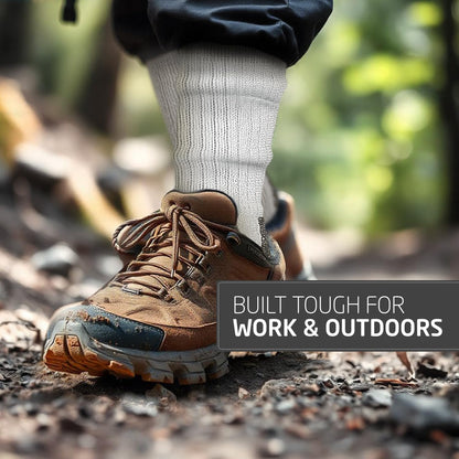 HOT FEET 4 Pack Work Socks for Men & Women - Breathable Boot Hiking Socks, Moisture Wicking Thick Wool Socks, Sizes 6-12.5