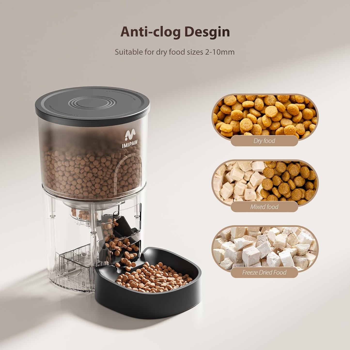 Automatic Cat Feeders, 3L Timed Cat Dry Food Dispenser, Dual Power Supply, Programmable Portion Size, 1-6 Meals Per Day, Auto Pet Feeder for Cats and Small Dogs