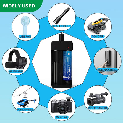 18650 Rechargeable Battery Charger Set, 3.7V Button Top Lithium ion Rechargeable Battery for Flashlight Headlamp (4Batteries+ Rechargeable Charger Set)