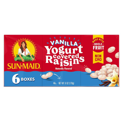 Sun-Maid Vanilla Yogurt Coated Raisins - (6 Pack) 1 oz Snack-Size Box - Yogurt Covered Dried Fruit Snack for Lunches and Snacks