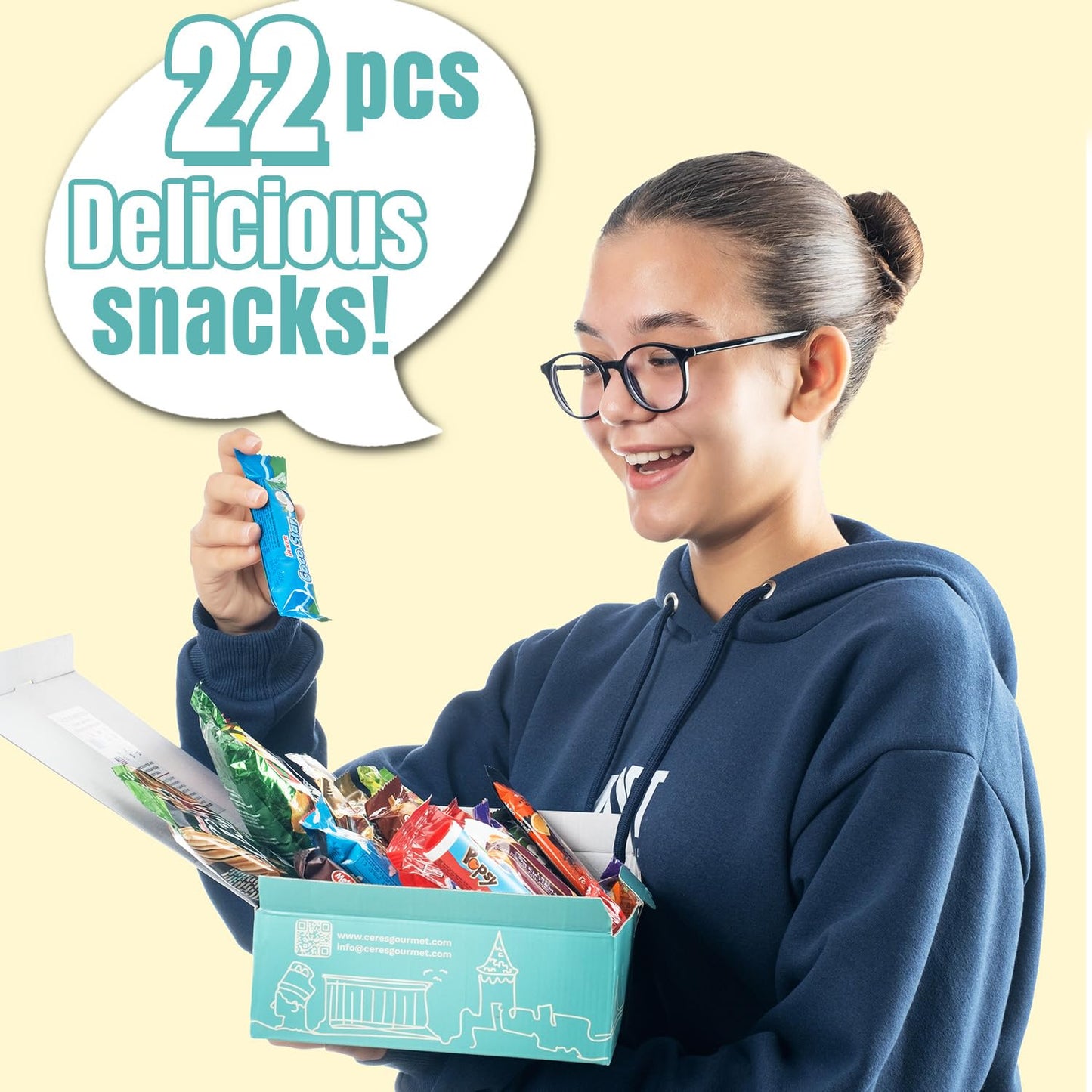 International Exotic Snack Box Variety Pack, 22 Count Premium Foreign Rare Snack Food Gifts with Suprise Item for Fun, Mystery Box of Snacks, European Snacks for Adults and Kids